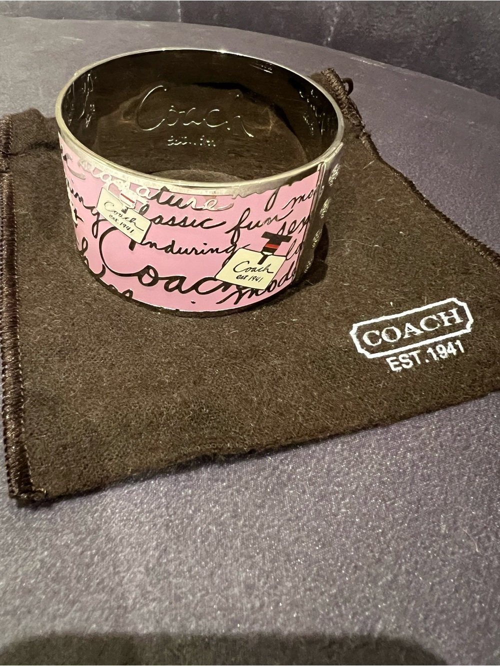 Coach Pink Script Signature Enamel Cuff Bracelet